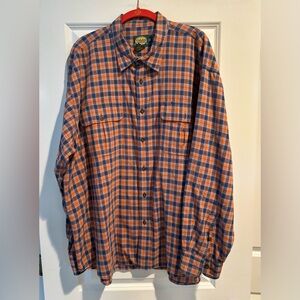 Cabela’s Plaid Button Front Shirt Mens 2XL Orange Blue 100% Cotton